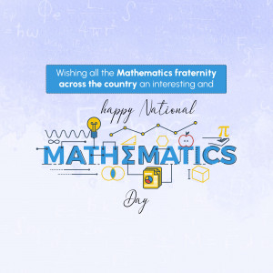 Illustration celebrating National Mathematics Day with mathematical symbols and a lightbulb.