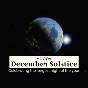 Image of Earth showing the day and night side with a 'Happy December Solstice' message.