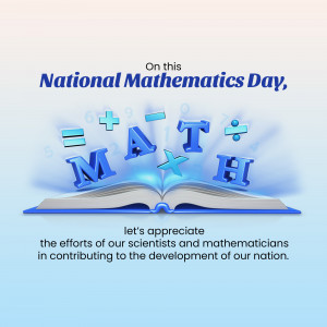 National Mathematics Day graphic with math symbols and an open book