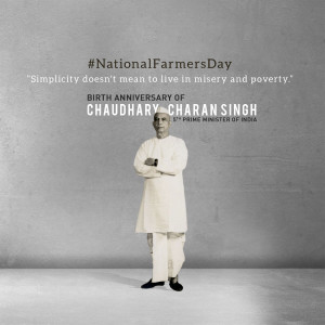 Portrait of Chaudhary Charan Singh with a quote on National Farmers Day