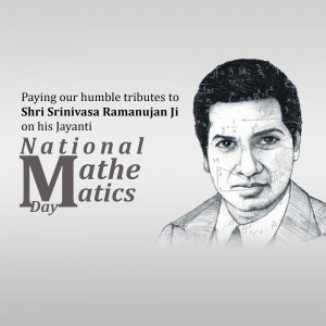 Portrait of Srinivasa Ramanujan with mathematical equations, celebrating National Mathematics Day.