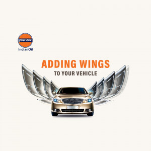 IndianOil XP95 fuel advertisement featuring a car with wings
