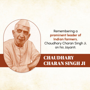 Portrait of Chaudhary Charan Singh with text commemorating his Jayanti