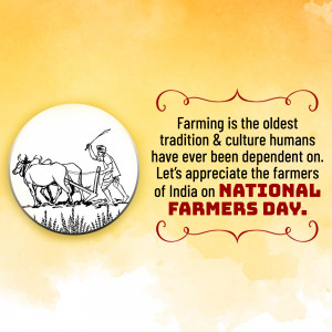 Illustration of a farmer plowing a field with oxen, celebrating National Farmers Day in India.