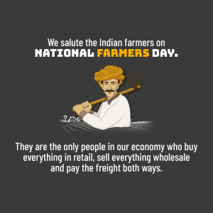 Illustration of an Indian farmer with text celebrating National Farmers Day.
