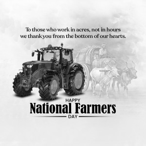 Image celebrating National Farmers Day with a modern tractor and historical farming scenes.