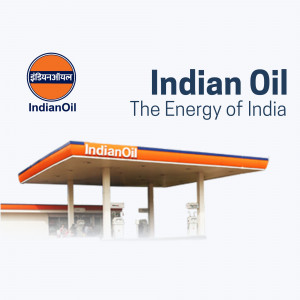 Indian Oil petrol pump with logo and tagline