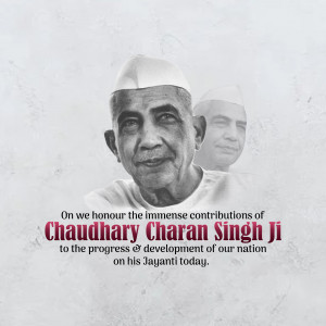 Portrait of Chaudhary Charan Singh with a tribute message