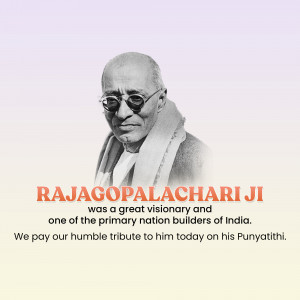 Portrait of Rajagopalachari Ji with text honoring his legacy
