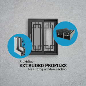Image of black sliding window with extruded profile details
