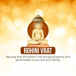 Illustration of Buddha in meditation with text 'Rohini Vrat'
