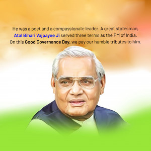 Portrait of Atal Bihari Vajpayee with Indian flag background