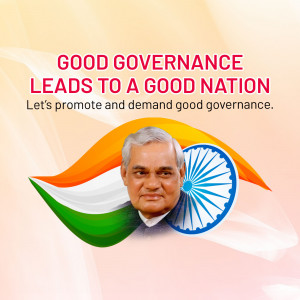 Image depicting Atal Bihari Vajpayee with the Indian flag and text promoting good governance.