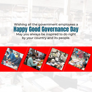 Good Governance Day greeting with images of government employees at work.