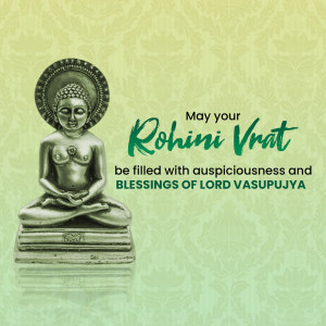 Image of Lord Vasupujya with Rohini Vrat text