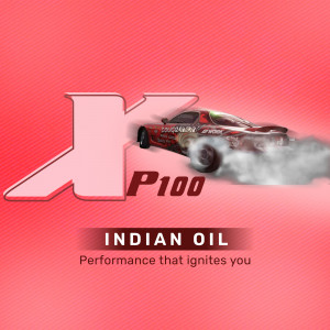 Indian Oil X P100 advertisement featuring a drifting car