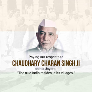 Portrait of Chaudhary Charan Singh with tribute text