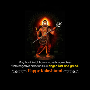 Image of Lord Kalabhairav with a trident, wishing devotees a Happy Kalashtami