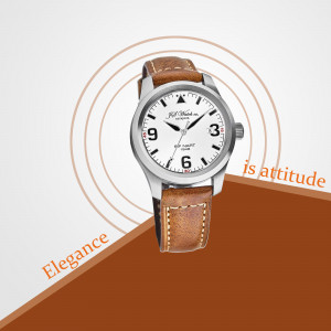 Close-up of a Paul Hewitt watch with a leather strap against a gradient background.