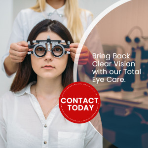 Woman undergoing an eye exam with an optometrist using a phoropter.