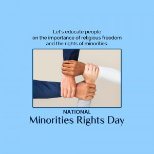 Hands of different skin tones clasped together with text promoting religious freedom and minority rights.