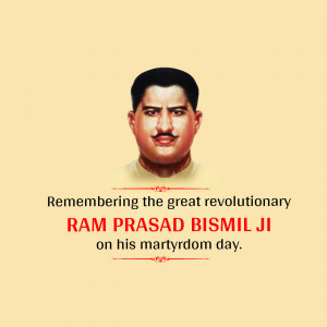 Portrait of Ram Prasad Bismil with text commemorating his martyrdom day.