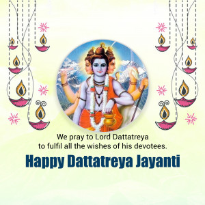 Image depicting Lord Dattatreya with a festive background for Dattatreya Jayanti