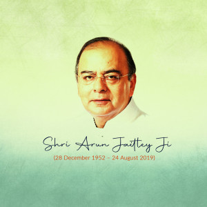 Portrait of Arun Jaitley with dates of birth and death