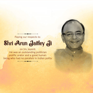 Portrait of Arun Jaitley with a tribute message