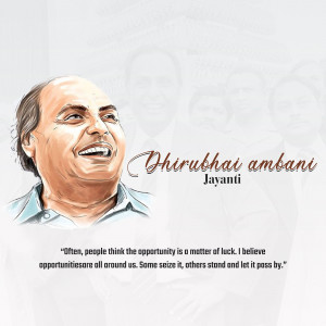 Portrait of Dhirubhai Ambani with a quote