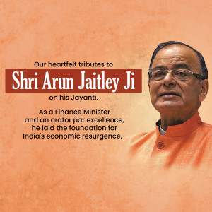 Portrait of Arun Jaitley with tribute text