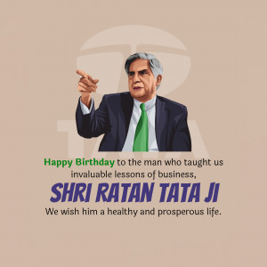 Portrait of Ratan Tata with a birthday message