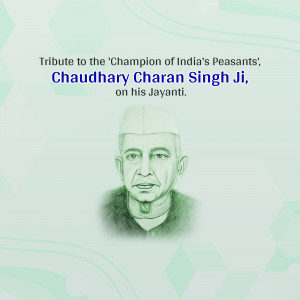 Portrait of Chaudhary Charan Singh with text commemorating his Jayanti