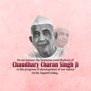 Portrait of Chaudhary Charan Singh with text honoring his contributions