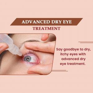 Close-up of eye drops being administered, promoting dry eye treatment.