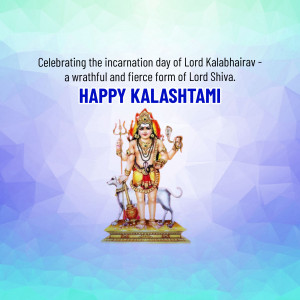Image depicting Lord Kalabhairav with a dog and trident, celebrating Kalashtami.