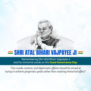 Portrait of Atal Bihari Vajpayee with Indian flag colors and a quote.