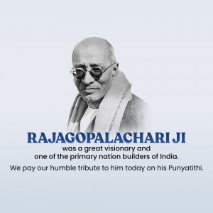 Portrait of C. Rajagopalachari with text honoring his legacy