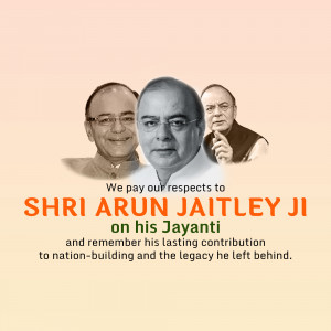 Image commemorating Arun Jaitley's birth anniversary with portraits and a tribute message.