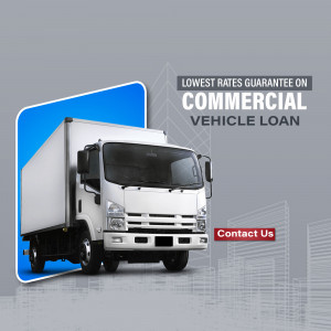 Image of a white commercial vehicle with text promoting commercial vehicle loans.