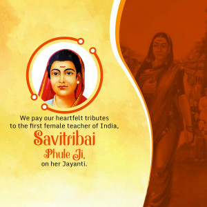 Portrait of Savitribai Phule with tribute text