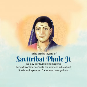 Portrait of Savitribai Phule with text commemorating her birth anniversary
