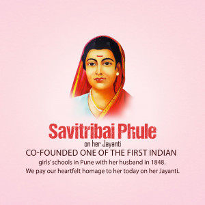 Portrait of Savitribai Phule with text commemorating her birth anniversary