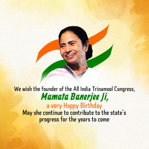 Image of Mamata Banerjee with the Indian flag and a birthday greeting.