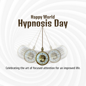 Image celebrating World Hypnosis Day with a hypnotic spiral and a swinging pocket watch.