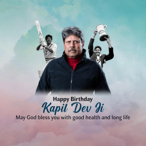 Image of Kapil Dev with a birthday greeting