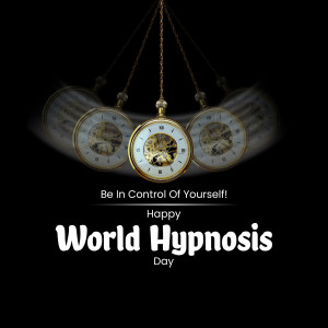 Image depicting pocket watches and text celebrating World Hypnosis Day.