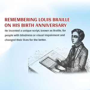 Portrait of Louis Braille with a Braille writing frame