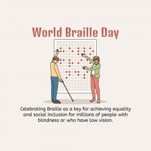 Illustration depicting people interacting with a Braille board, celebrating World Braille Day.