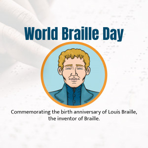 Illustration of Louis Braille with text 'World Braille Day'